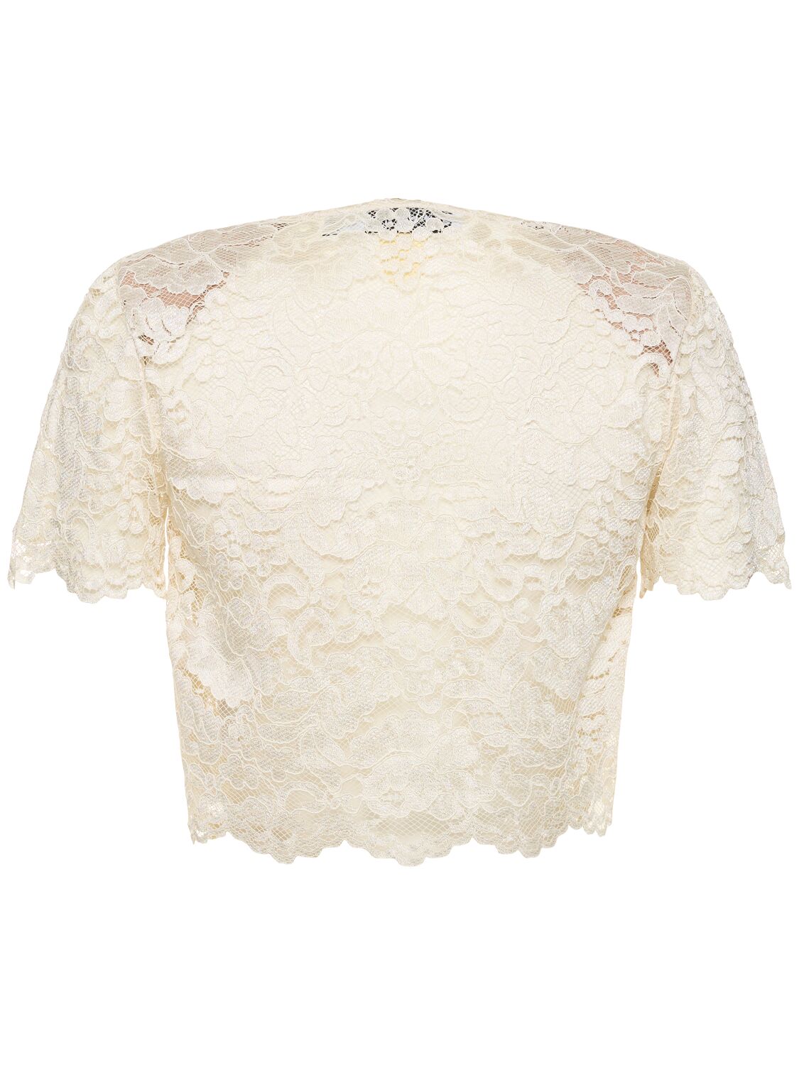 Shop Self-portrait Floral Cord Lace Viscose Blend Crop Top In White