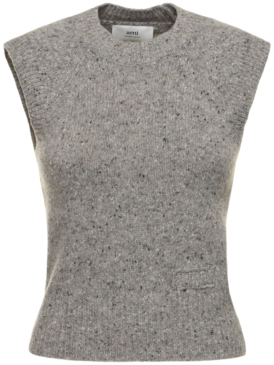 Ami Alexandre Mattiussi Speckled-knit Virgin Wool-blend Vest In Grey