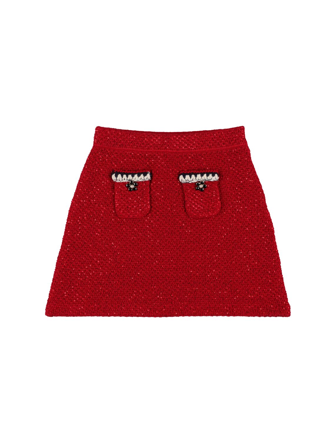 Shop Self-portrait Glittered Cotton Knit Skirt In Red