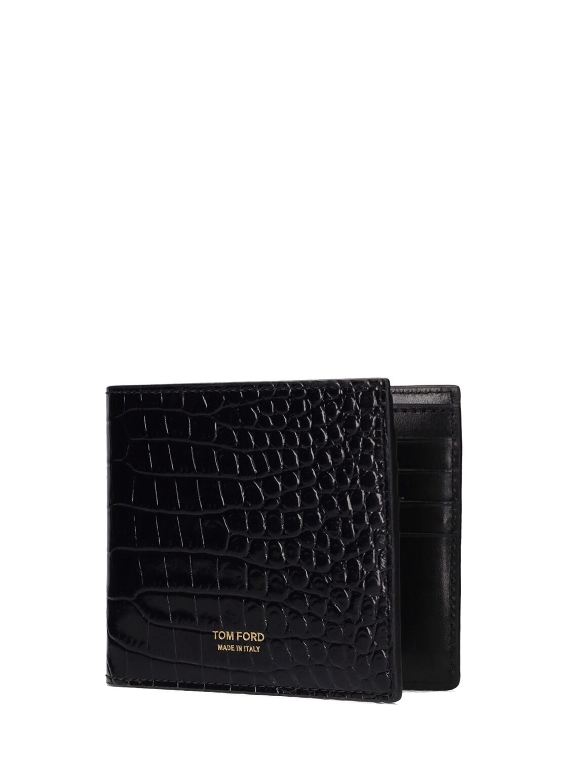 Shop Tom Ford Logo Croc Embossed Leather Wallet In Black