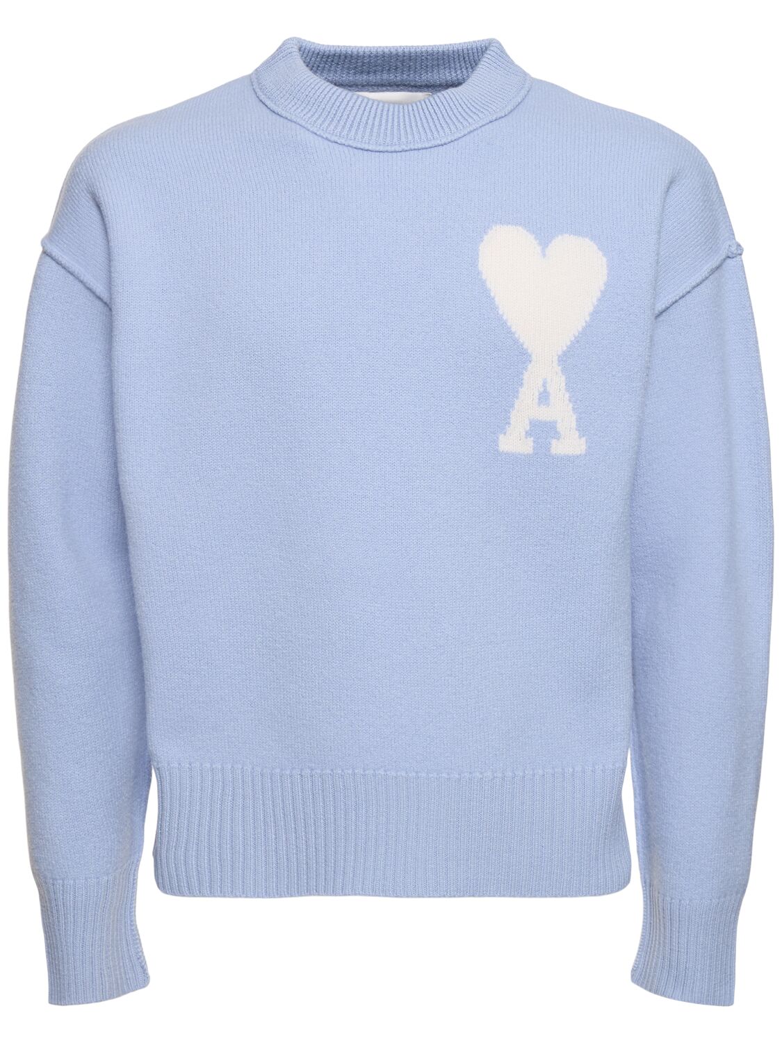 Ami Alexandre Mattiussi Adc Felted Wool Knit Sweater In Cashmere Blue