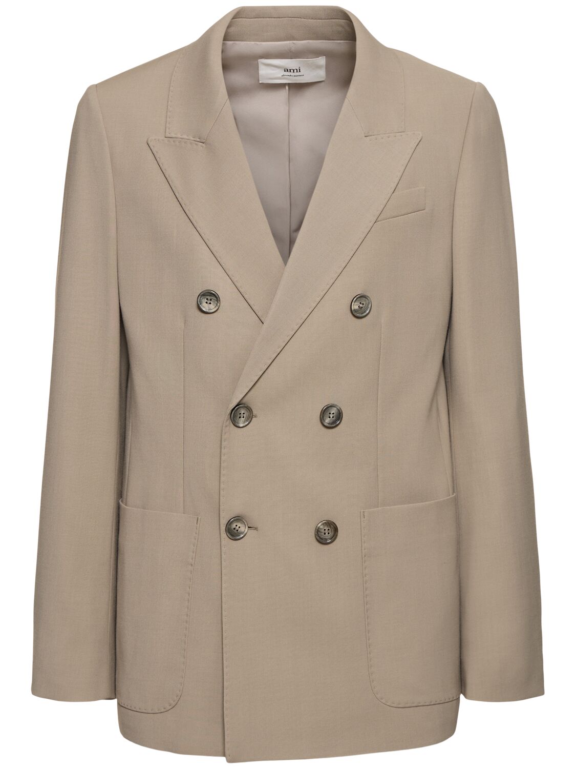 Ami Alexandre Mattiussi Double Breast Wool Twill Jacket In Light Taupe
