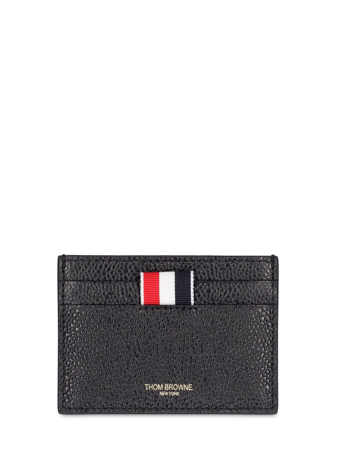 Thom Browne Single Grained Leather Card Holder In Black