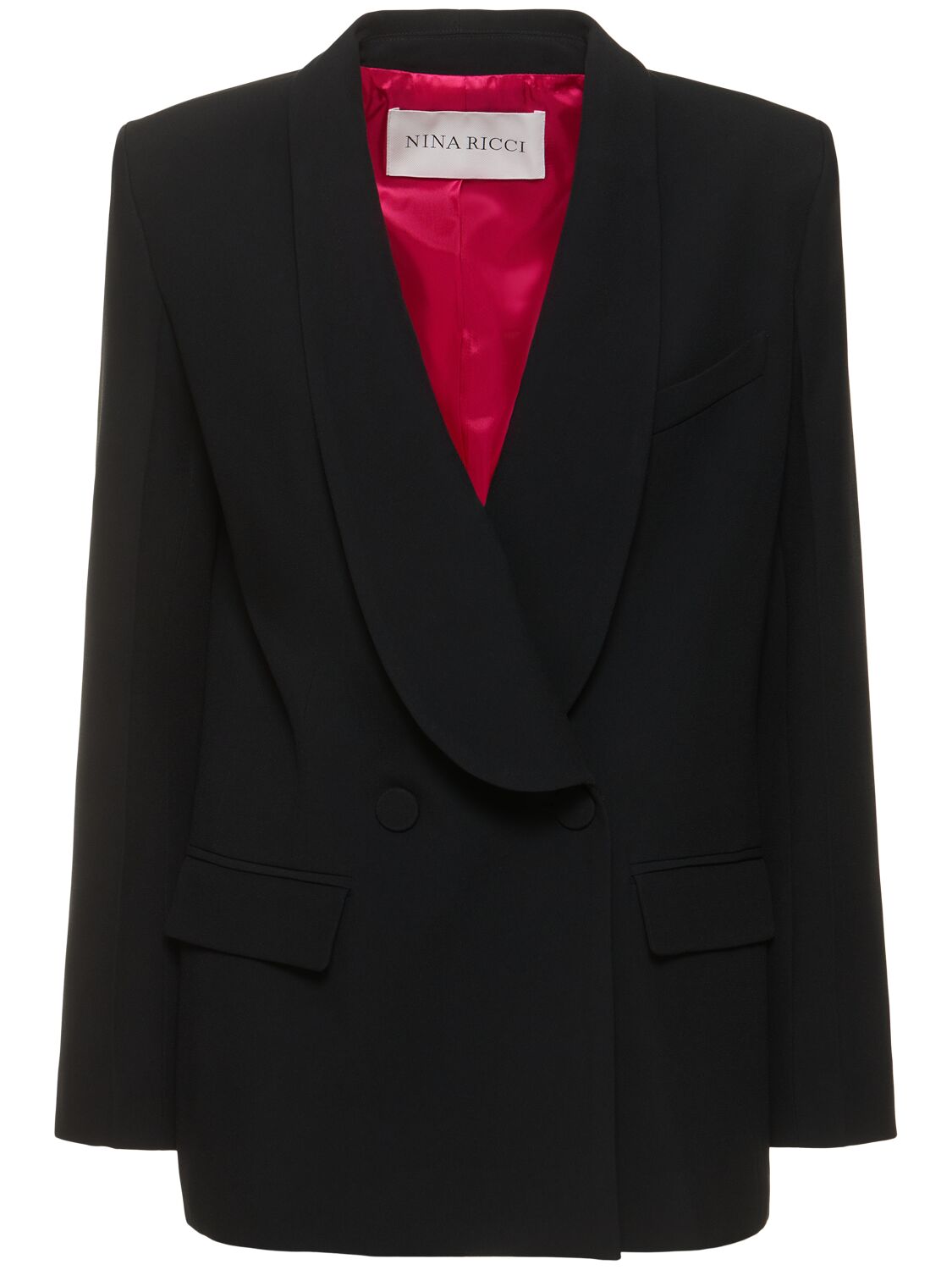 Shop Nina Ricci Double Breast Crepe Envers Satin Jacket In Black