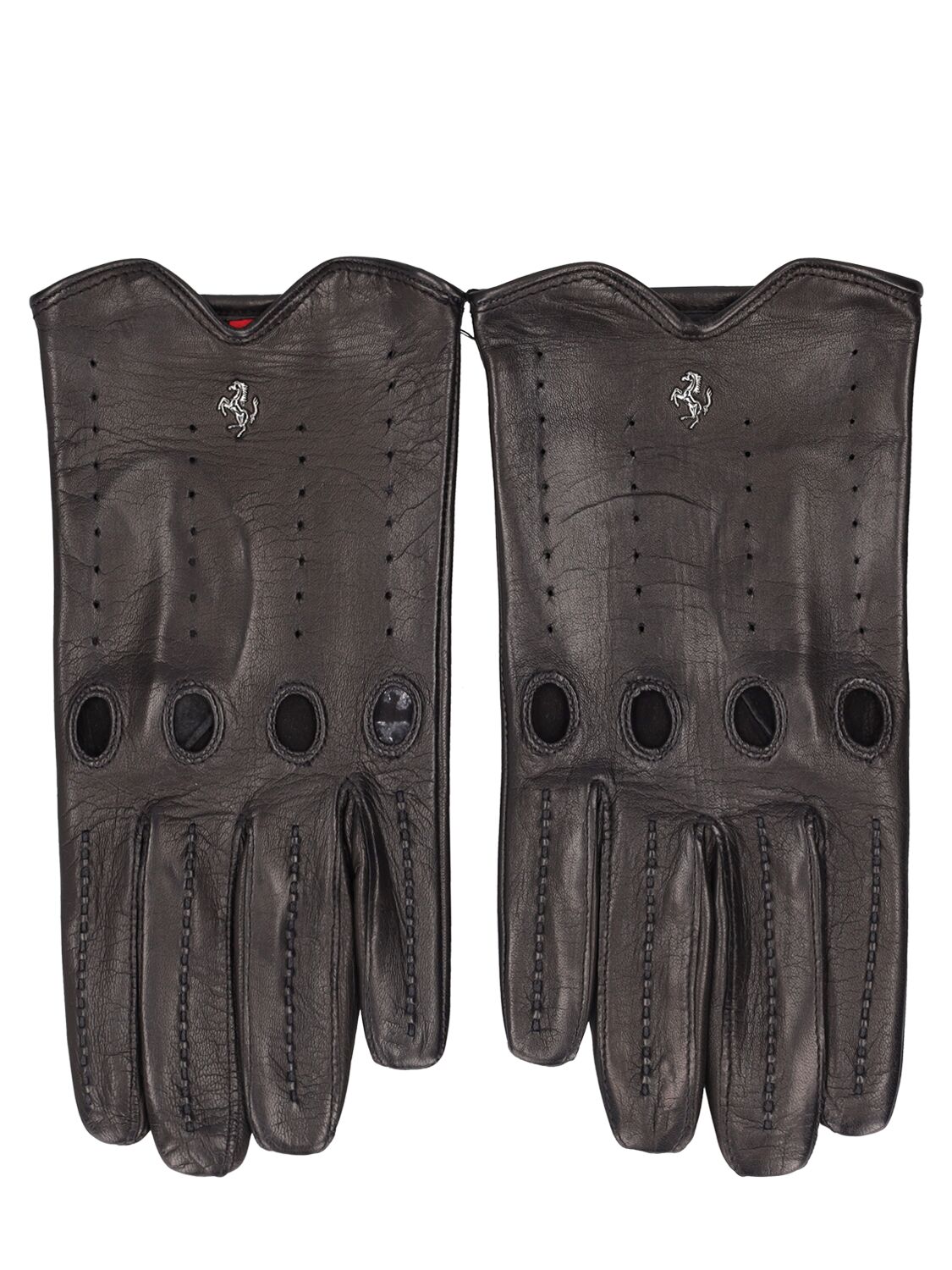 Ferrari Logo Leather Heritage Gloves In Black