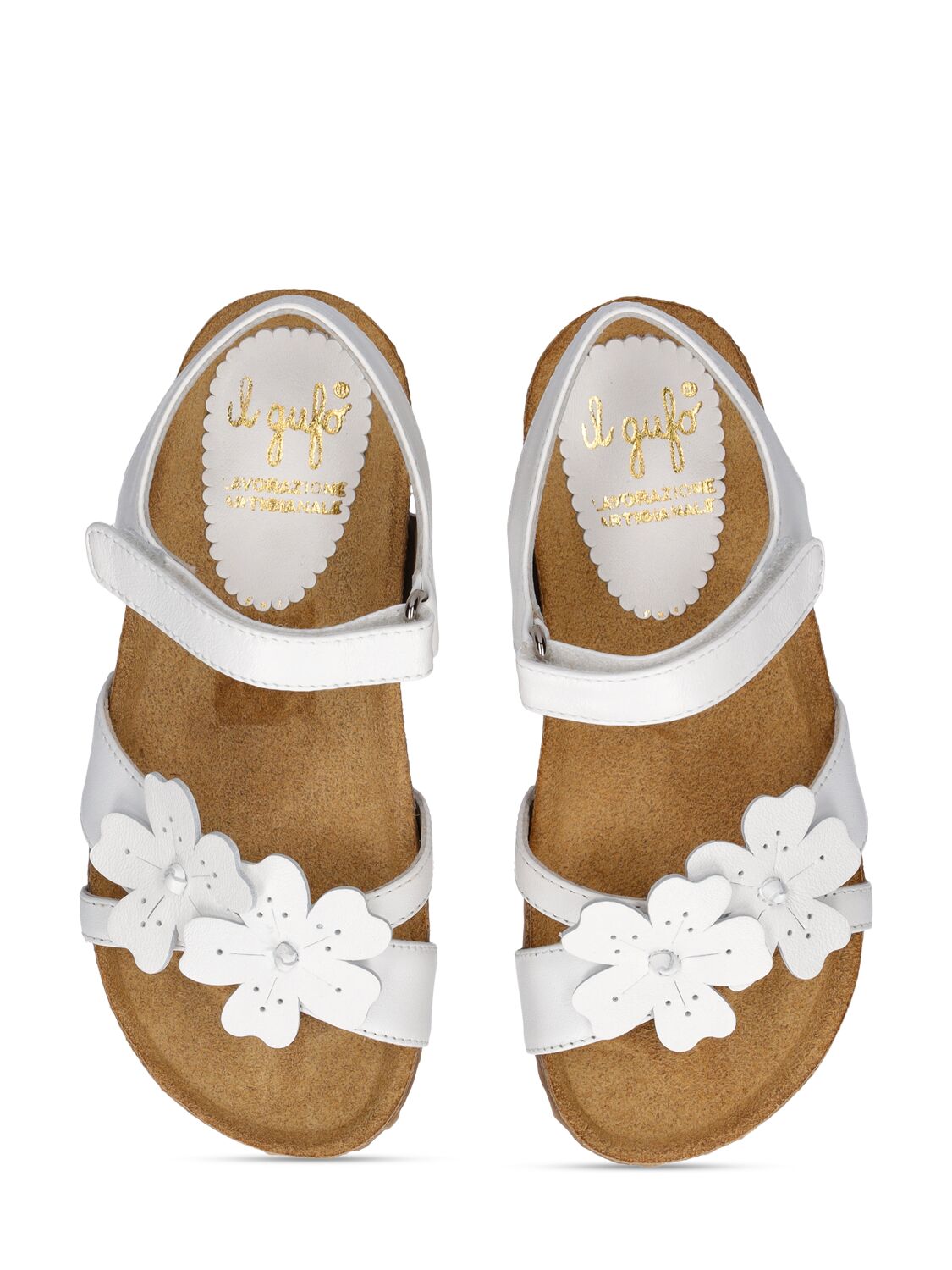 Shop Il Gufo Leather Sandals W/ Flower Appliqués In White