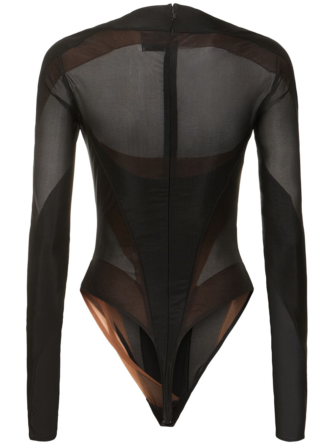 Shop Mugler Nylon Jersey Long Sleeve Bodysuit In Black