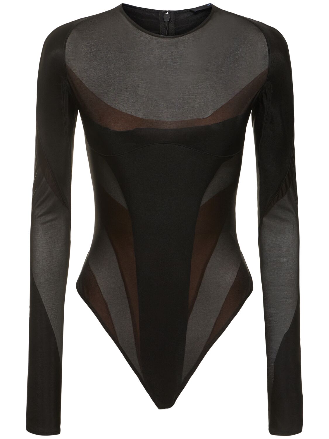 Mugler Nylon Jersey Long Sleeve Bodysuit In Black