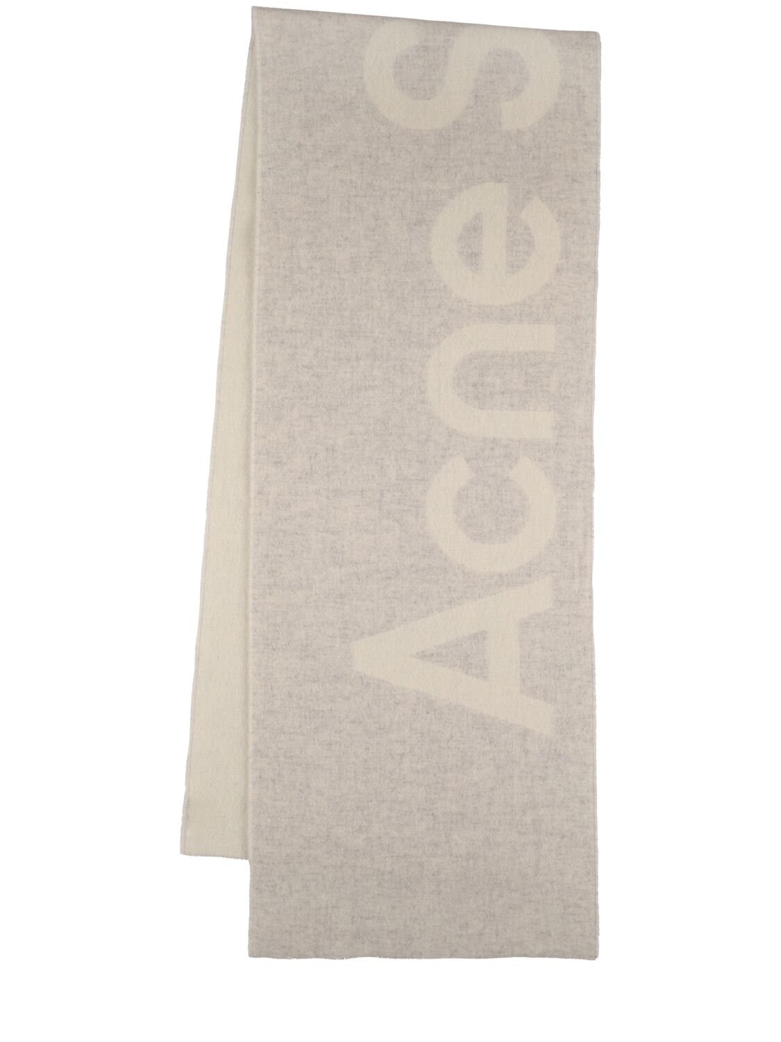 Acne Studios Toronty Contrast Logo Wool Blend Scarf In White,lightgrey