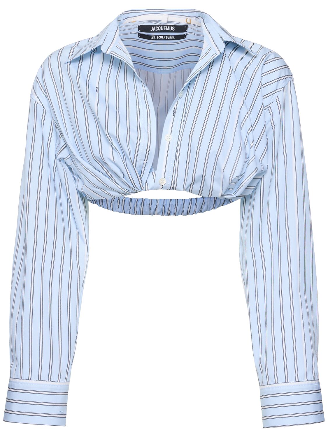 Shop Jacquemus La Chemise Bahia Courte Cotton Shirt In Light Blue,white
