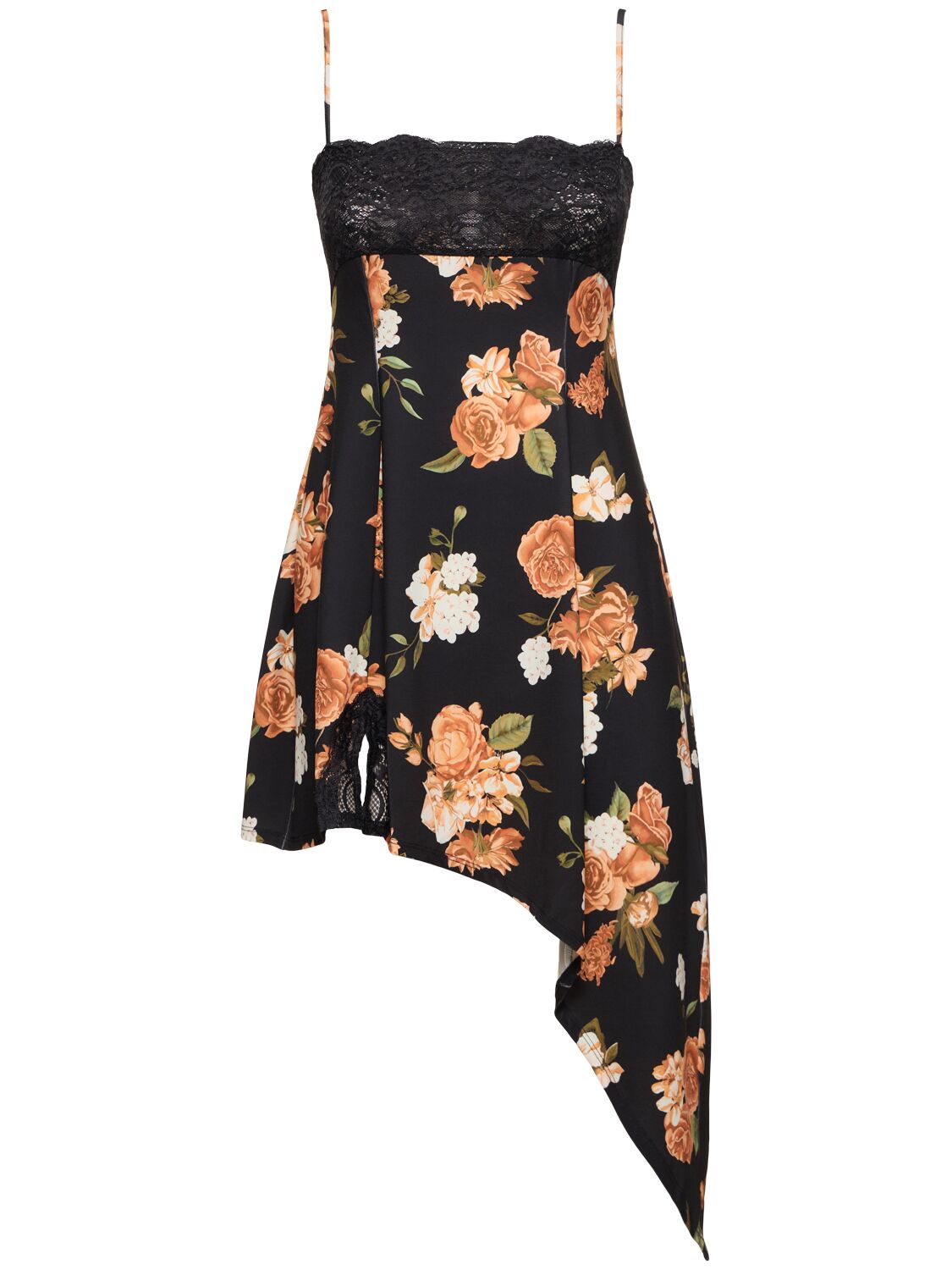 Shop Weworewhat Asymmetric Lace Mini Dress In Black,multi