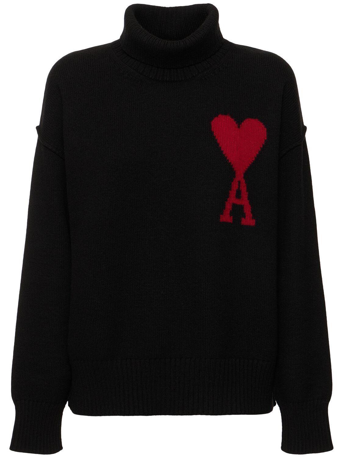 Ami Alexandre Mattiussi Red Ami De Coeur Wool Turtleneck Sweater In Black