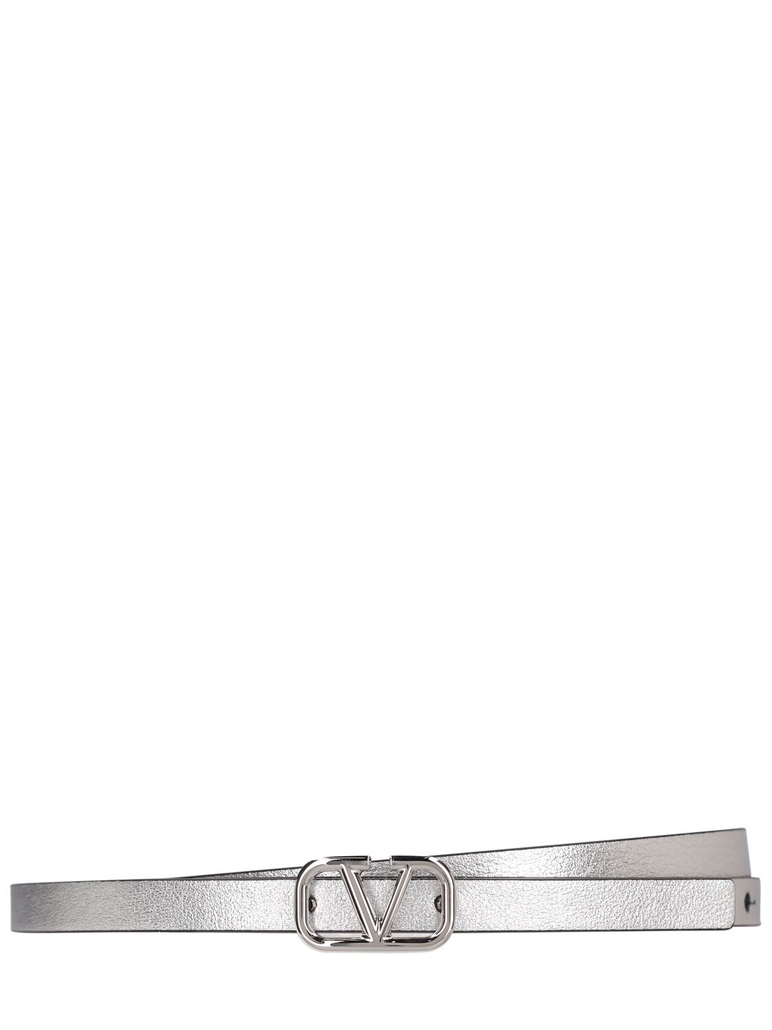 Valentino Garavani 10mm V Logo Leather Belt In Silver