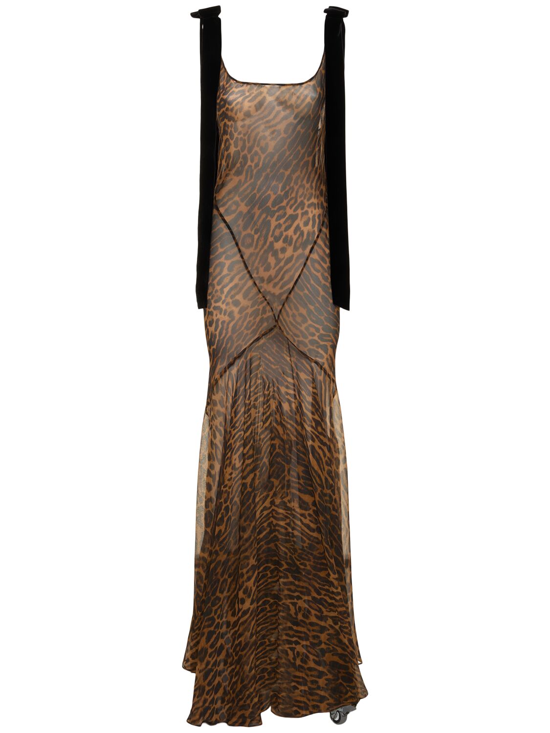 Nina Ricci Printed Silk Muslin Long Dress In Brown,multi