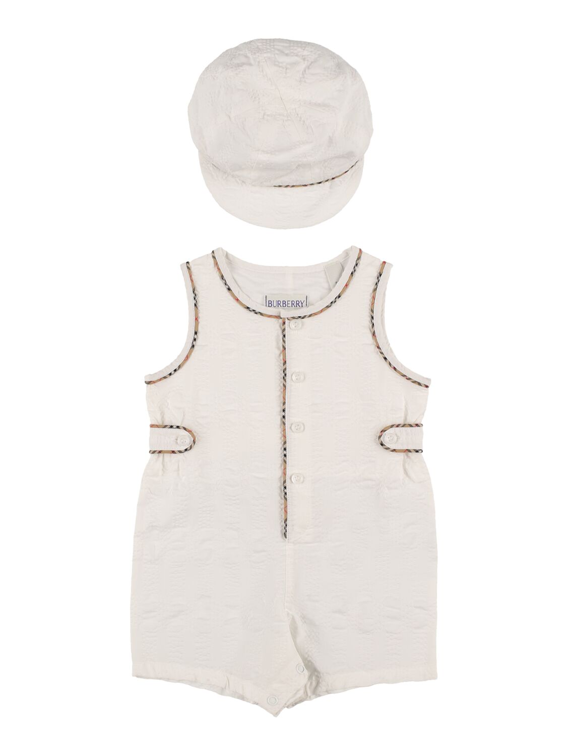Burberry Babies' Cotton Jumpsuit & Hat In White