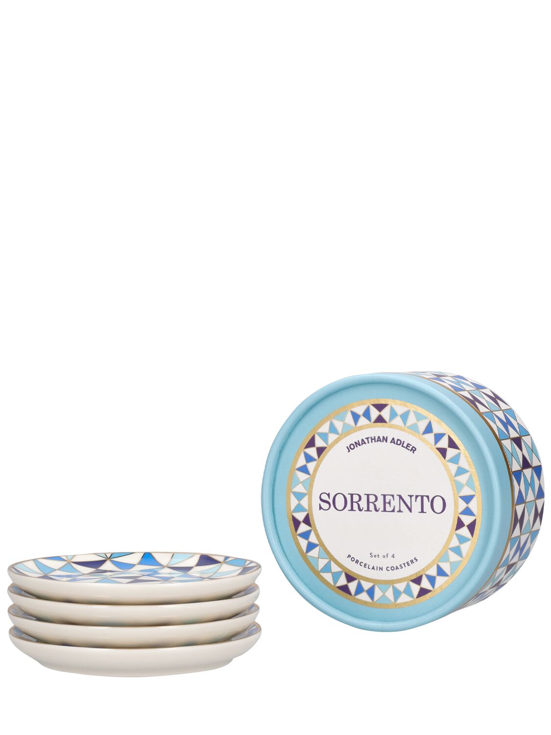 Jonathan Adler Set Of 4 Sorrento Porcelain Coasters In Blue