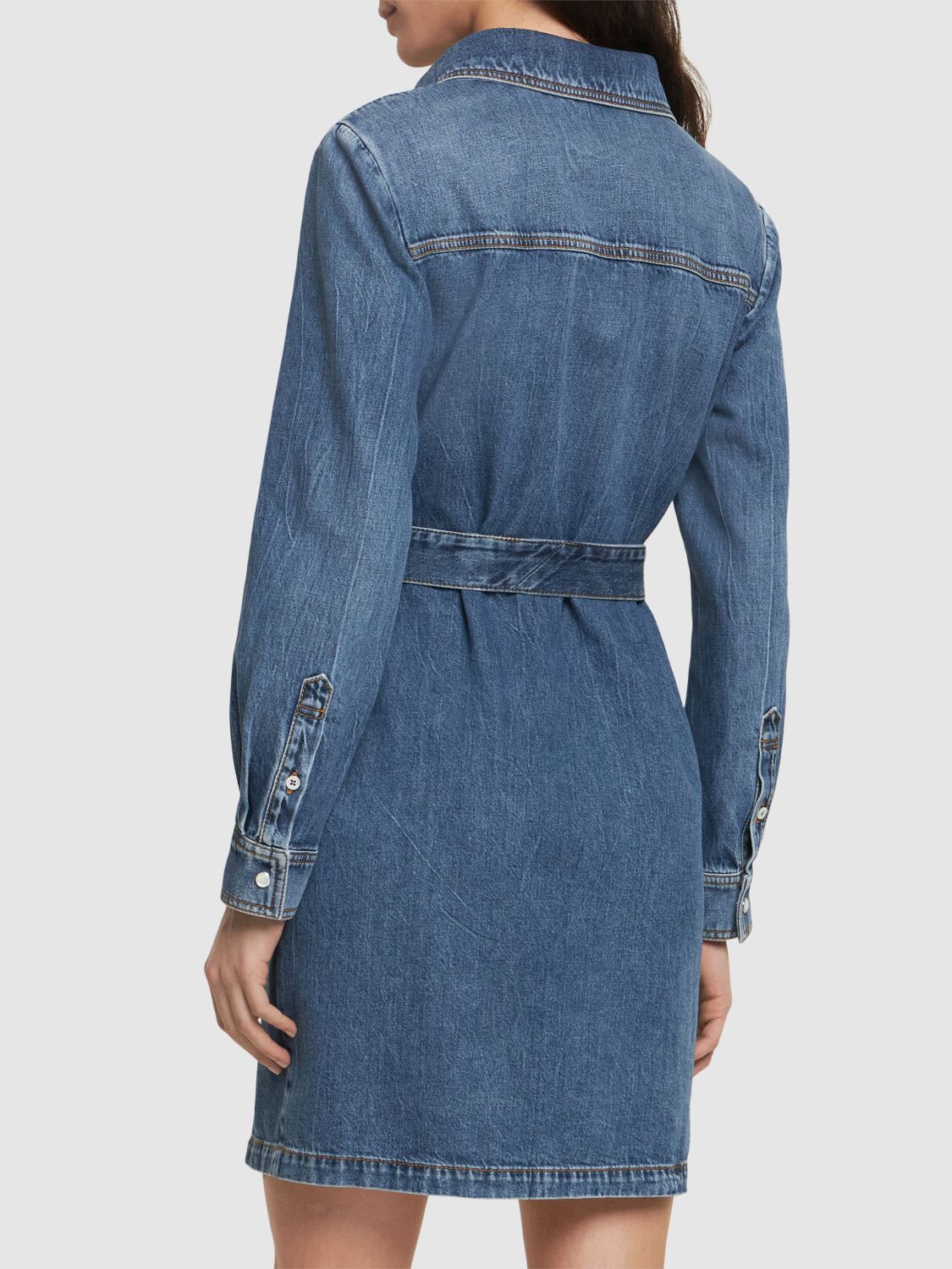 Shop Gucci Denim Dress W/horsebit In Blue