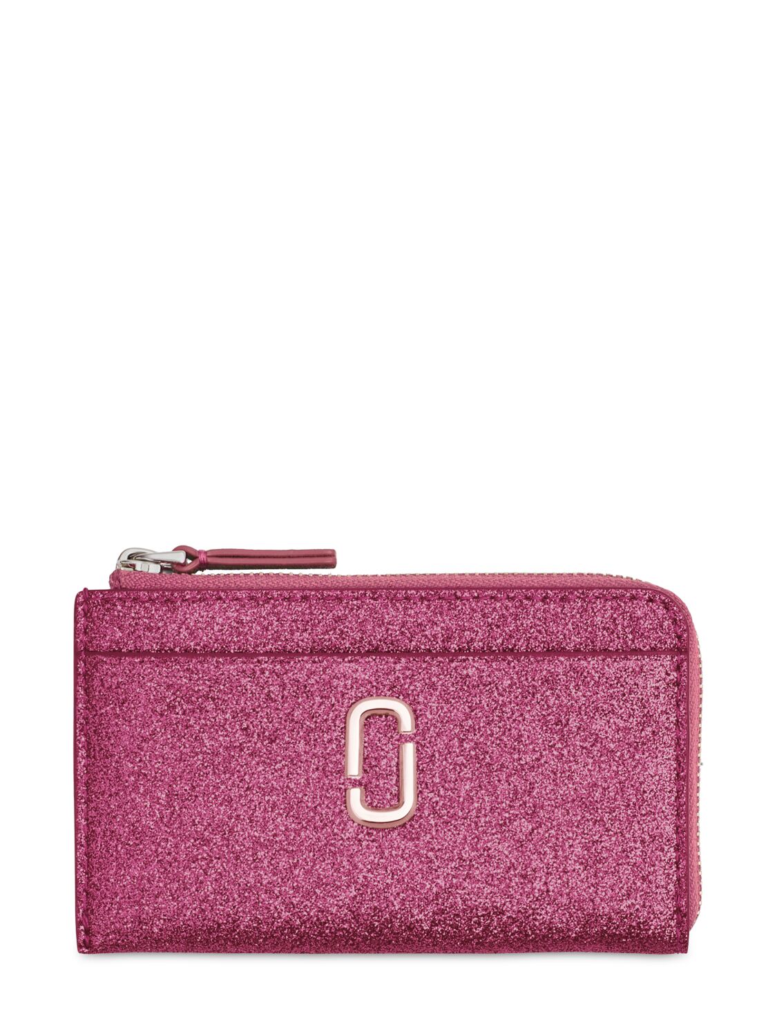 Marc Jacobs The Glitter Logo Leather Wallet In Lipstick Pink