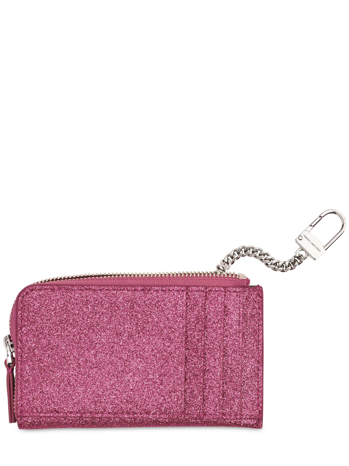 Shop Marc Jacobs The Glitter Logo Leather Wallet In Lipstick Pink