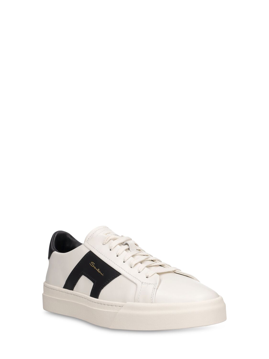 Shop Santoni Leather Low Top Sneakers In White,black