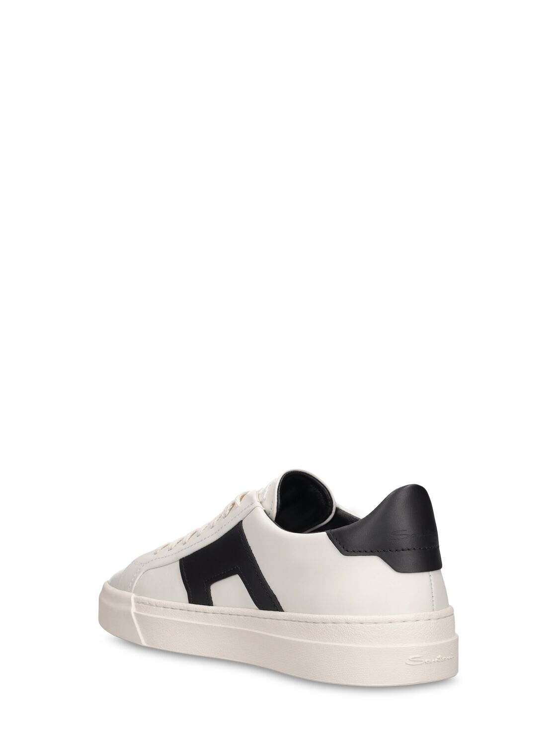 Shop Santoni Leather Low Top Sneakers In White,black