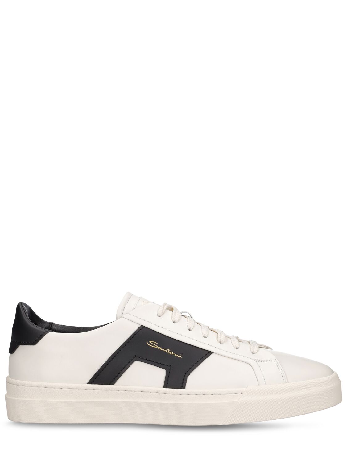 Santoni Leather Low Top Sneakers In White,black