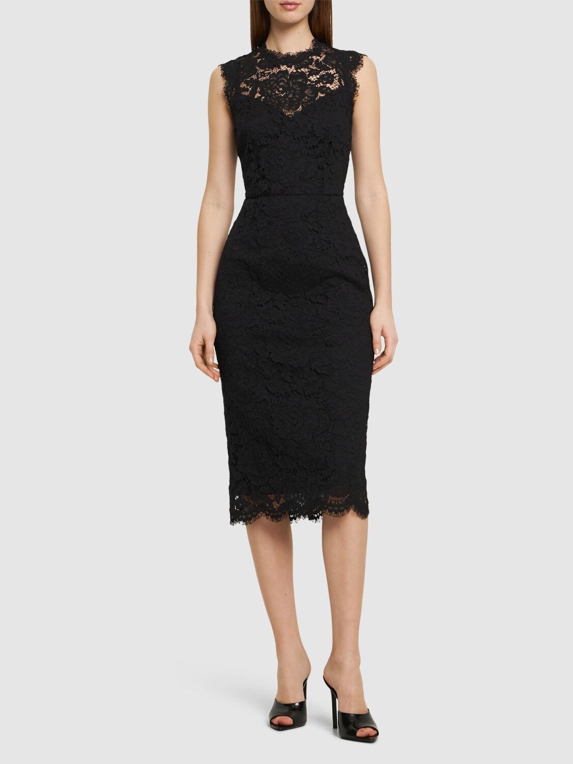 DOLCE & GABBANA SLEEVELESS LACE MIDI DRESS 