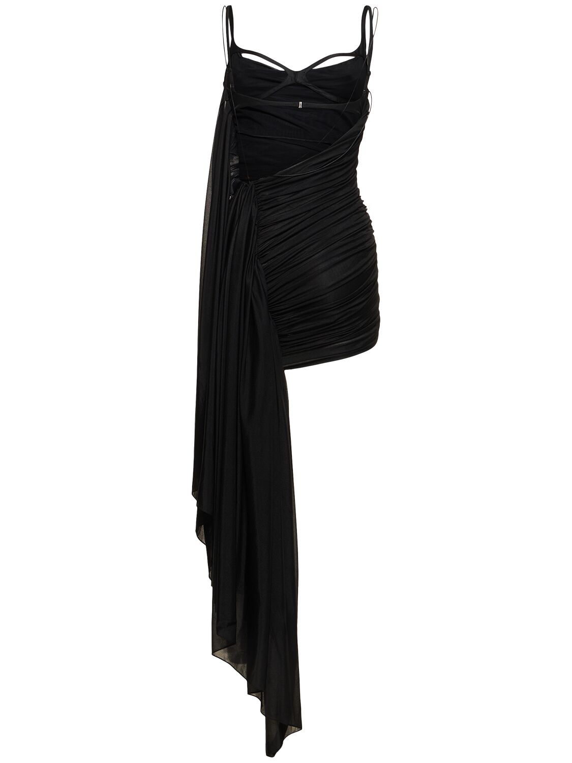 Shop Mugler Draped Tech Jersey Mini Dress In Black