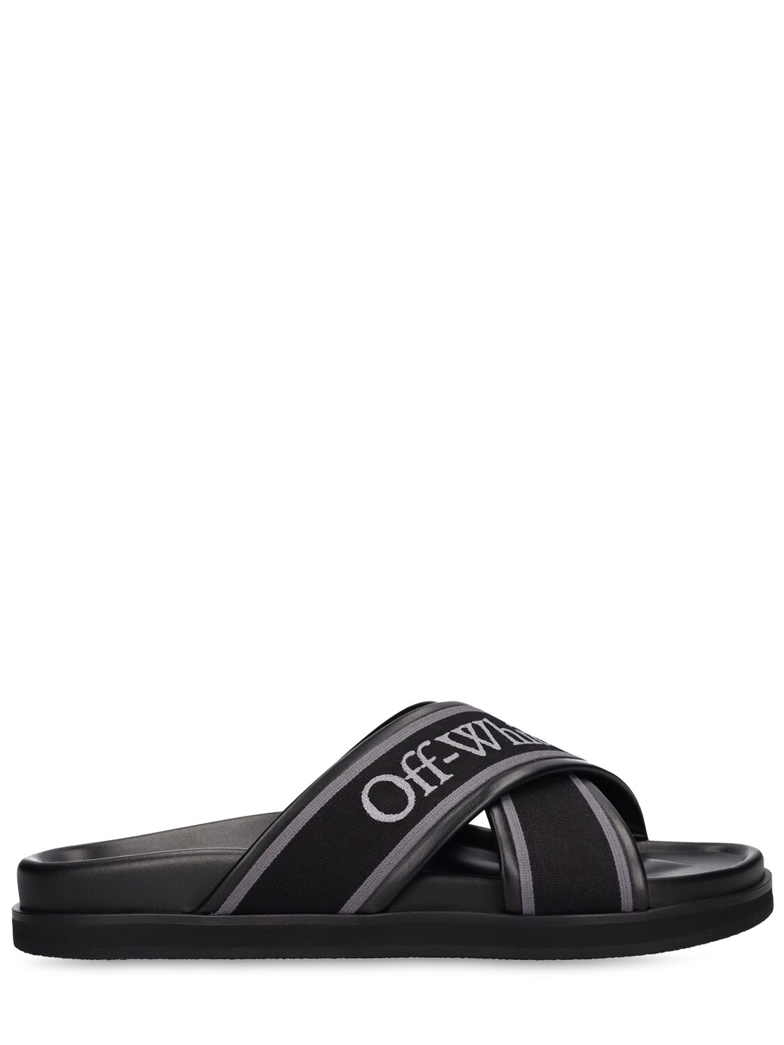 Shop Off-white Cloud Criss Cross Leather Slide Sandals In 블랙