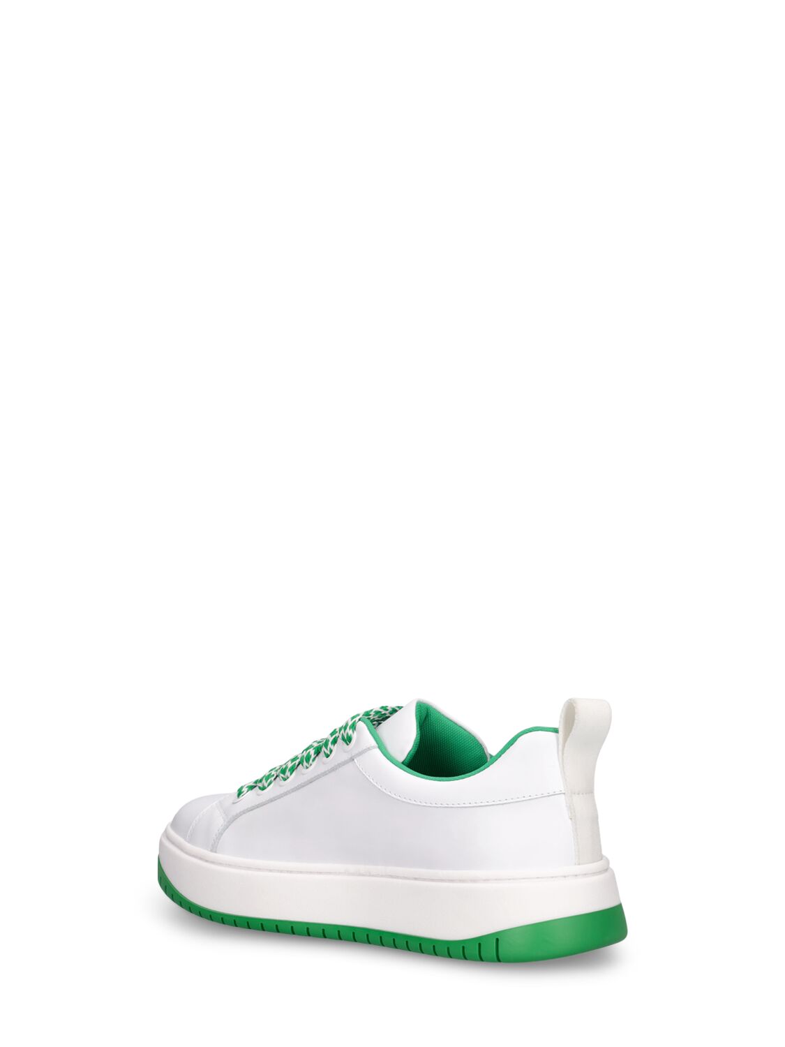 Shop Msgm Logo Print Leather Lace-up Sneakers In White,green