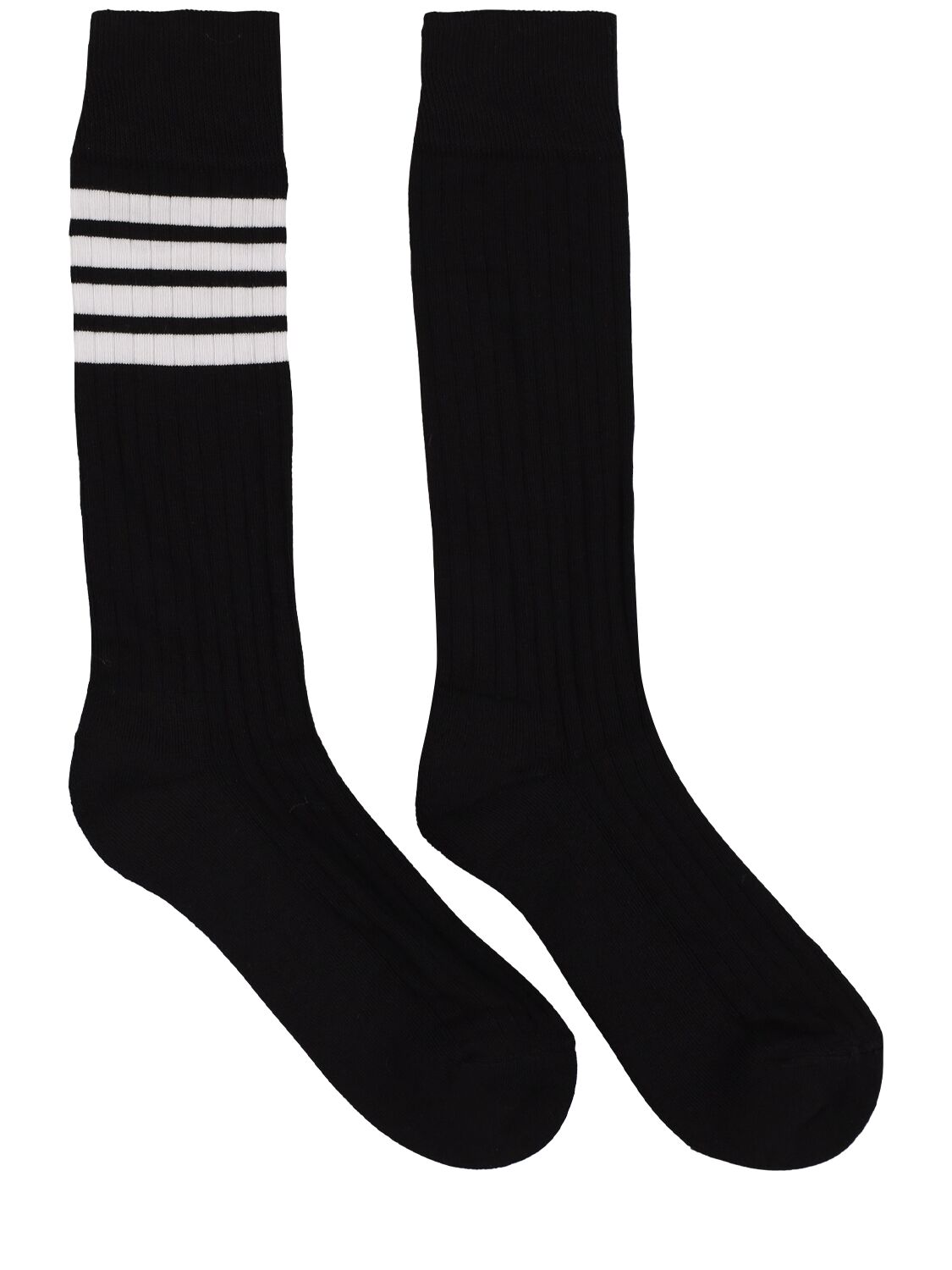 Thom Browne Cotton Socks W/ Logo Stripes In Black