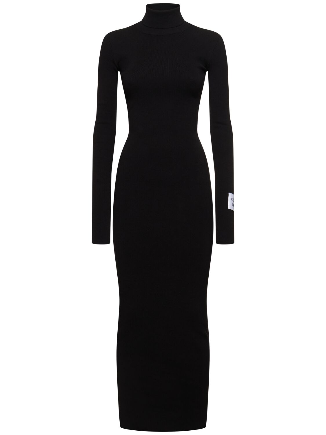 Moschino Cotton Long Sleeve Turtleneck Long Dress In Black