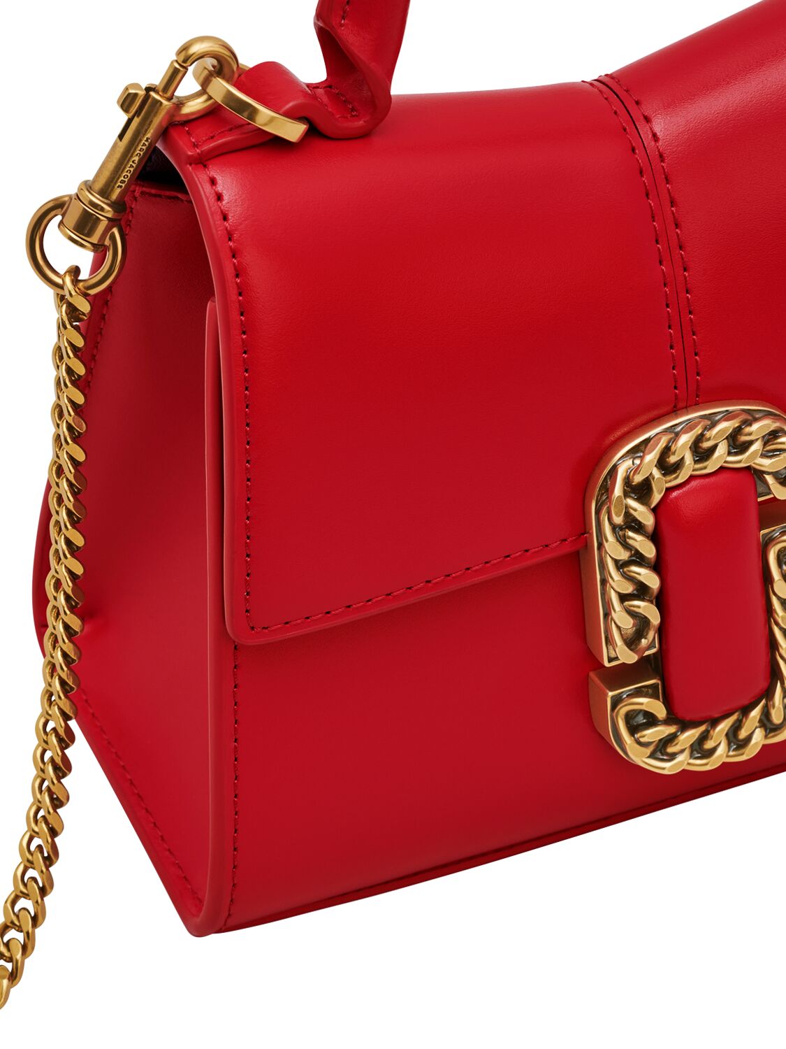 Shop Marc Jacobs The Mini Leather Top Handle Bag In True Red