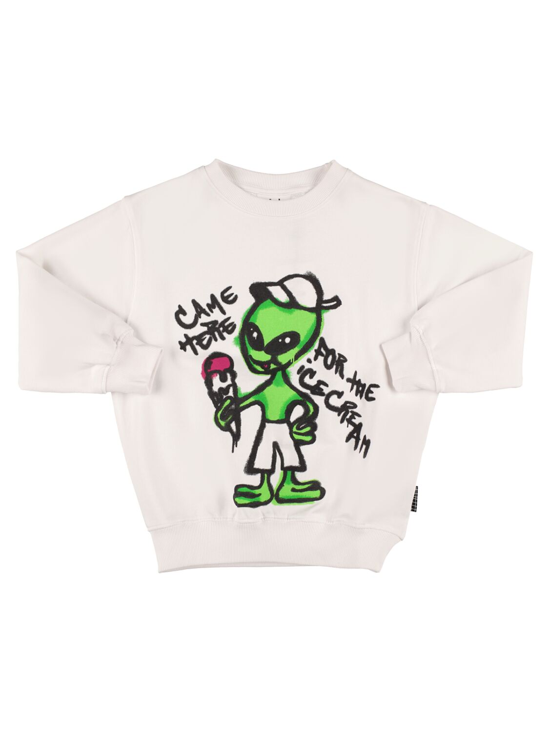 Molo Kids' Alien Print Organic Cotton Sweatshirt In White