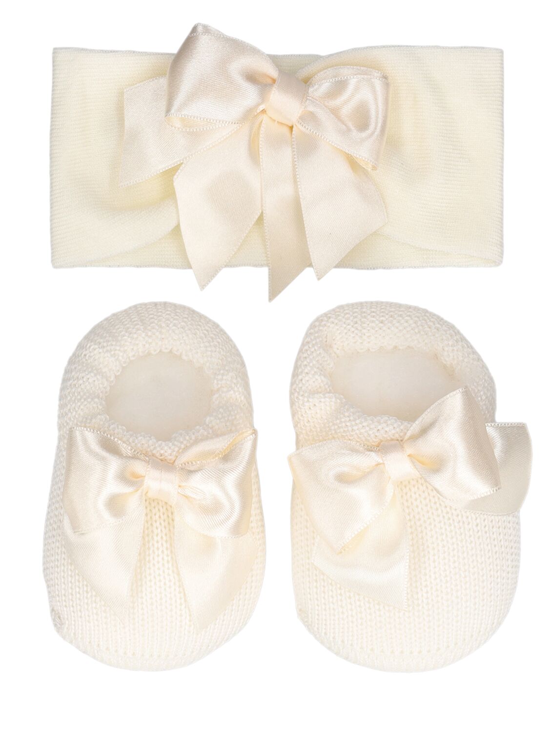 Story Loris Babies' Cotton Blend Headband & Booties In White