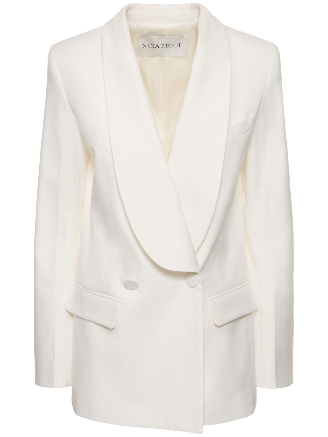 Shop Nina Ricci Linen Blend Shawl Collar Jacket In White