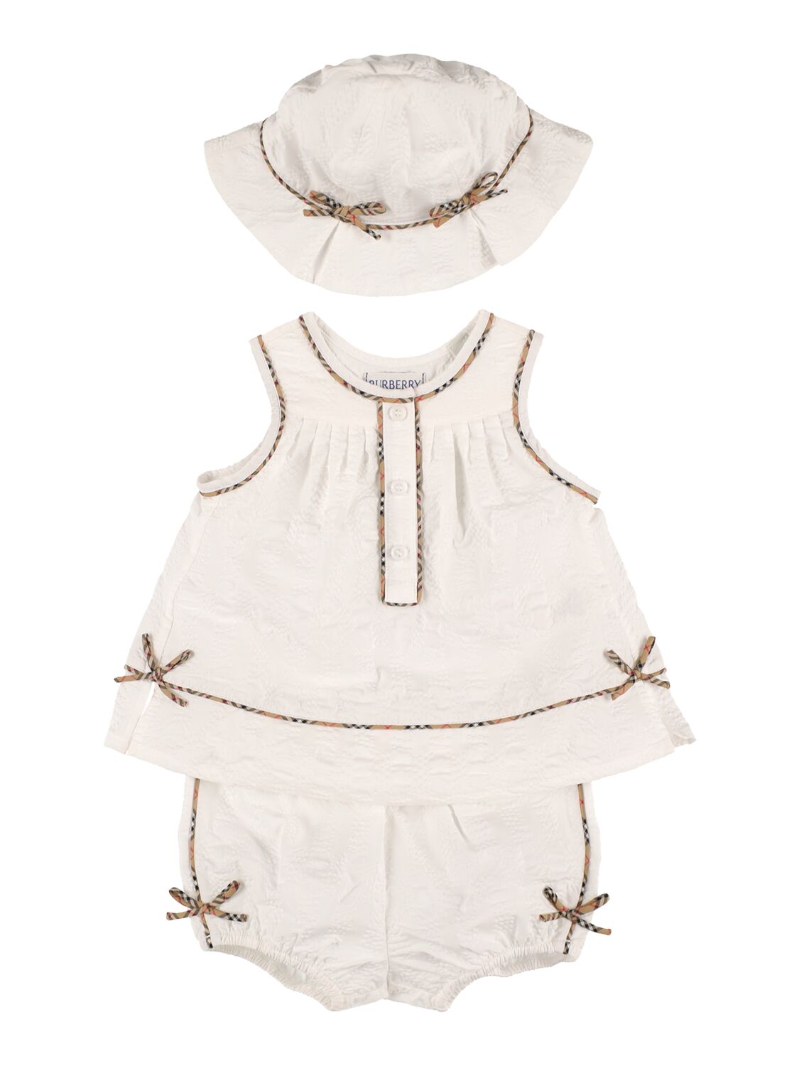 Burberry Babies' Cotton Top, Shorts & Hat In White