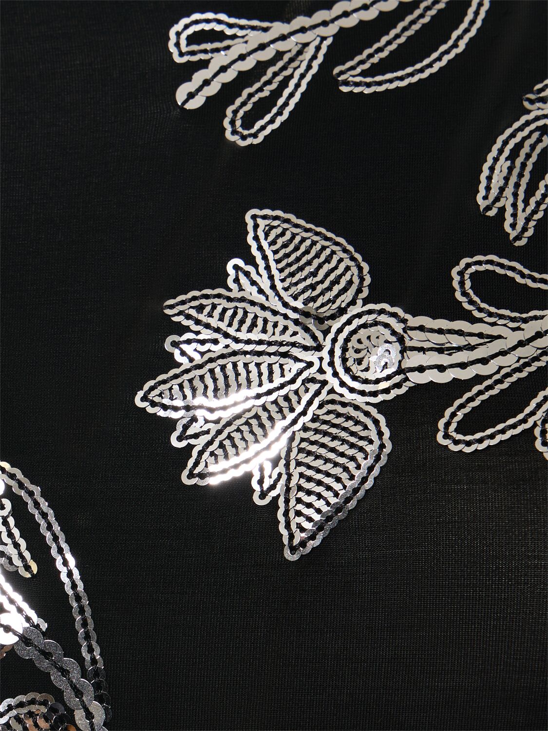 Shop Rabanne Embroidered L/s Crewneck Long Dress In Black,silver