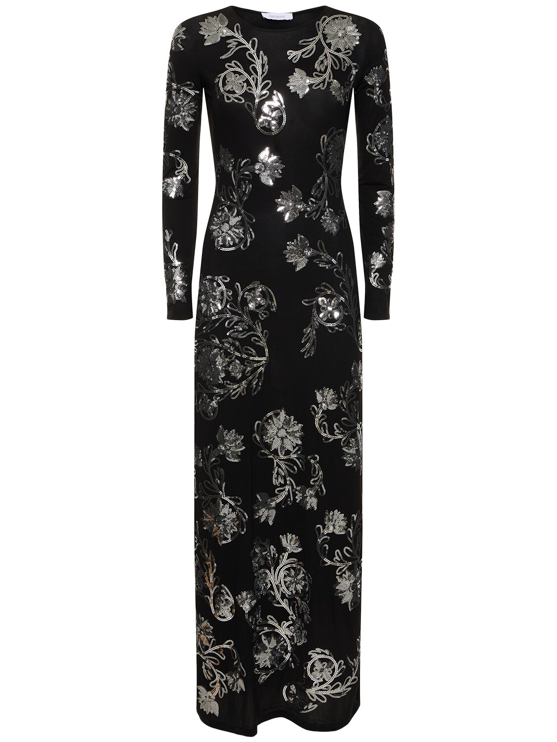 Rabanne Sequin Embellished Long Column Dress In Black,silver