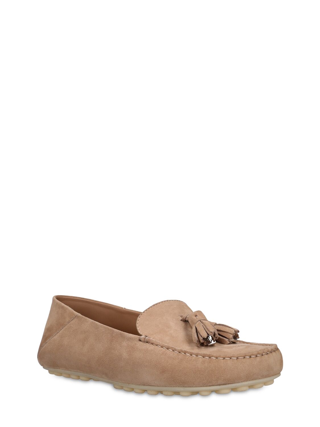 Shop Loro Piana Dot Sole Suede Loafers In Butter