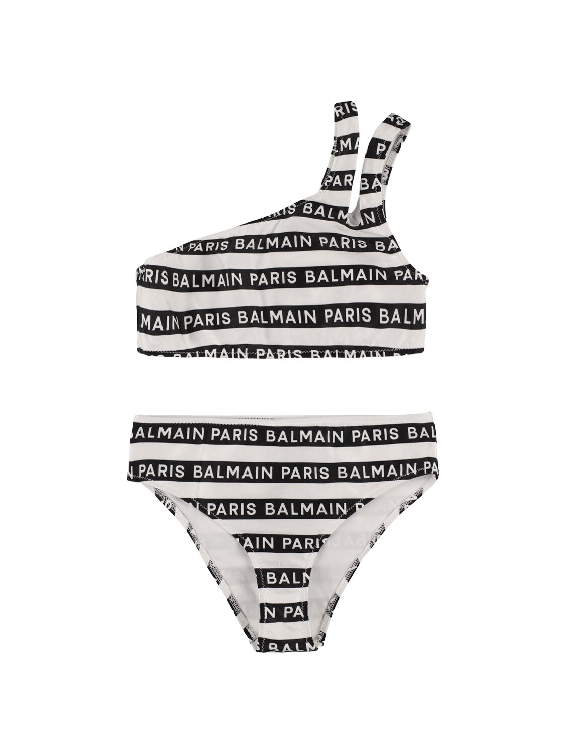 Balmain Kids' Logo Printed Lycra Bikini In 白色,黑色