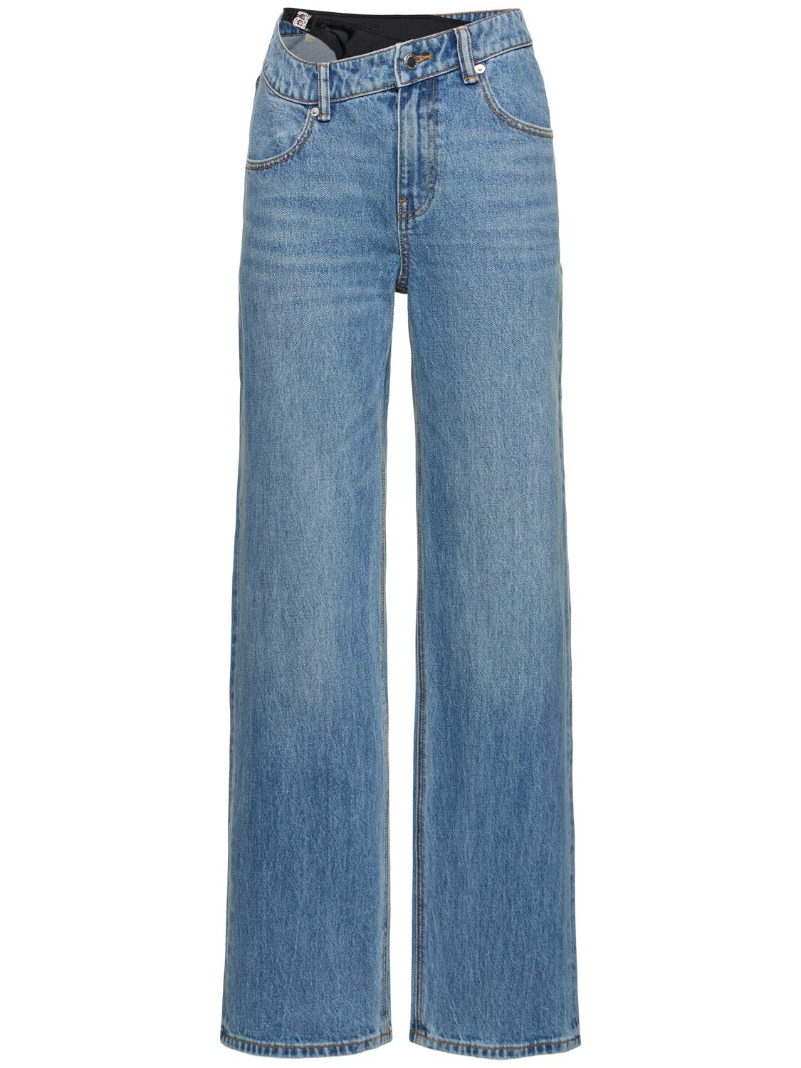 Image of Asymmetrical Waistband Cotton Jeans