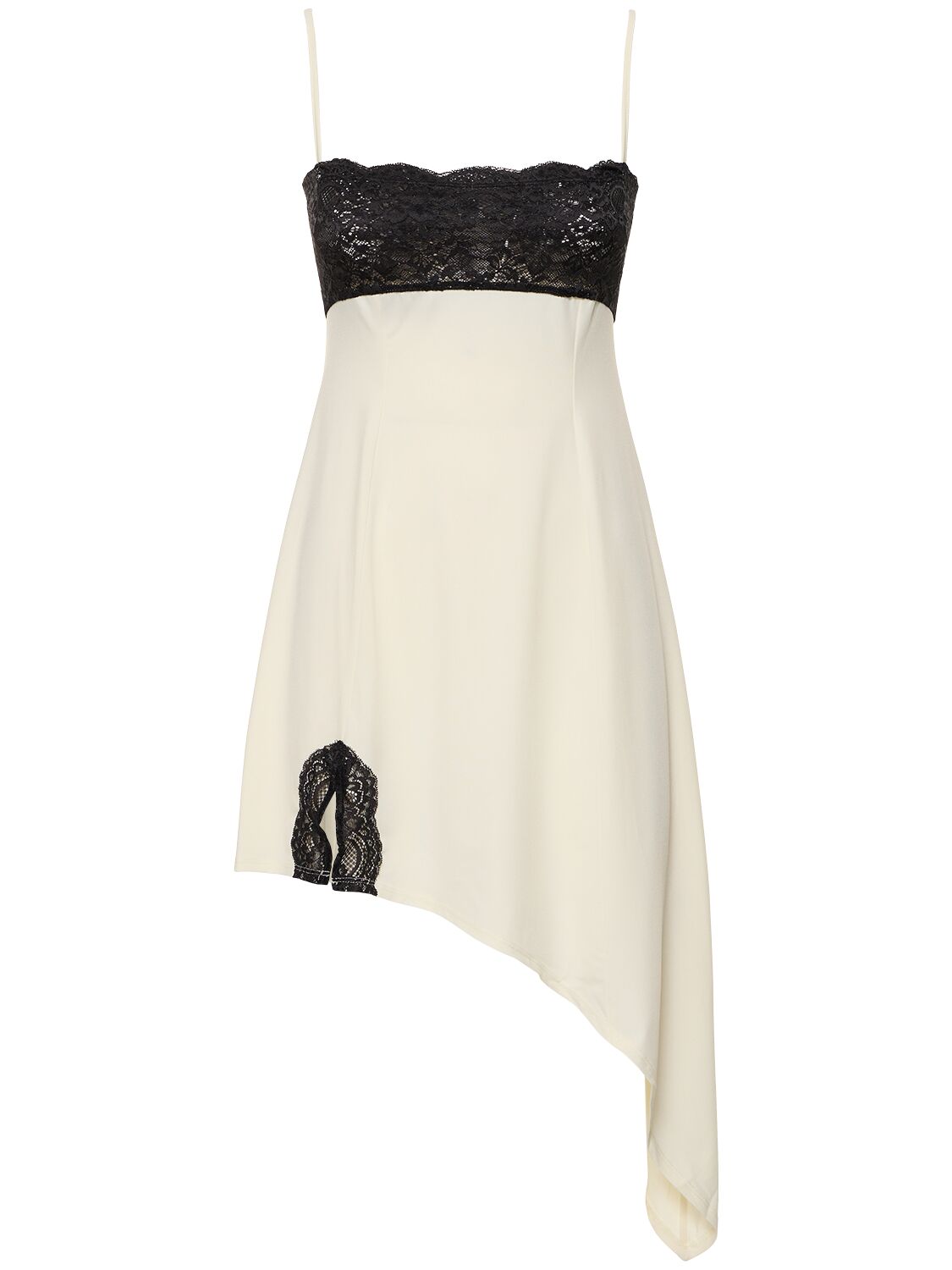 Shop Weworewhat Asymmetric Tech Mini Dress W/lace In White,black