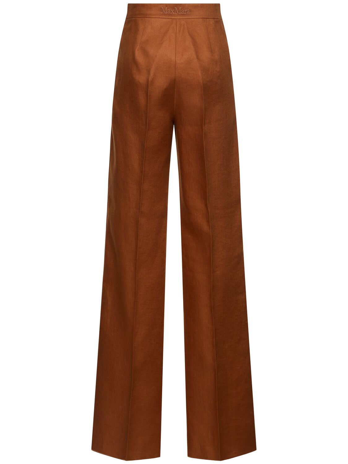 Shop Max Mara Linen Wide Pants In Dark Brown