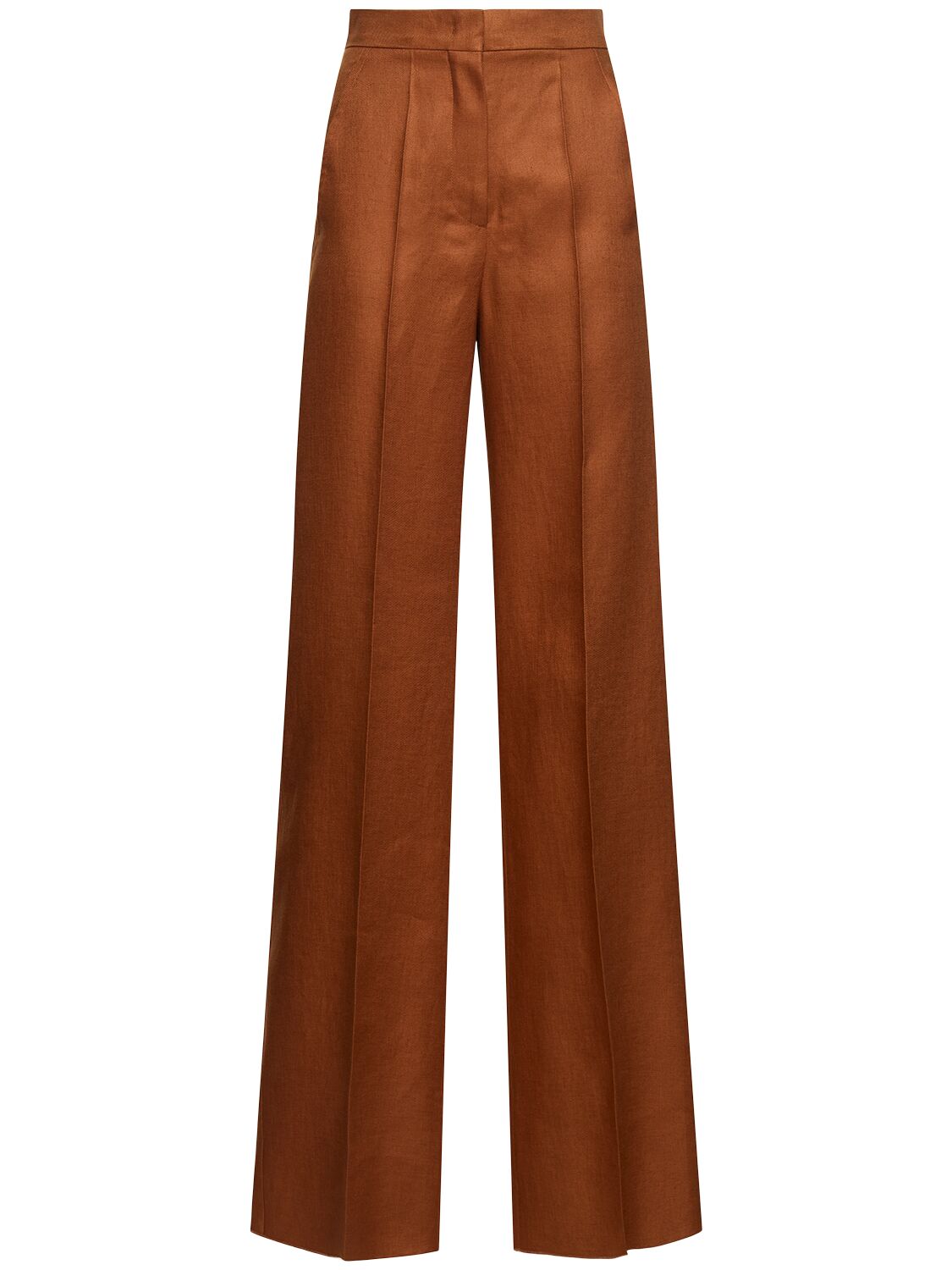 Max Mara Linen Wide Trousers In Dark Brown
