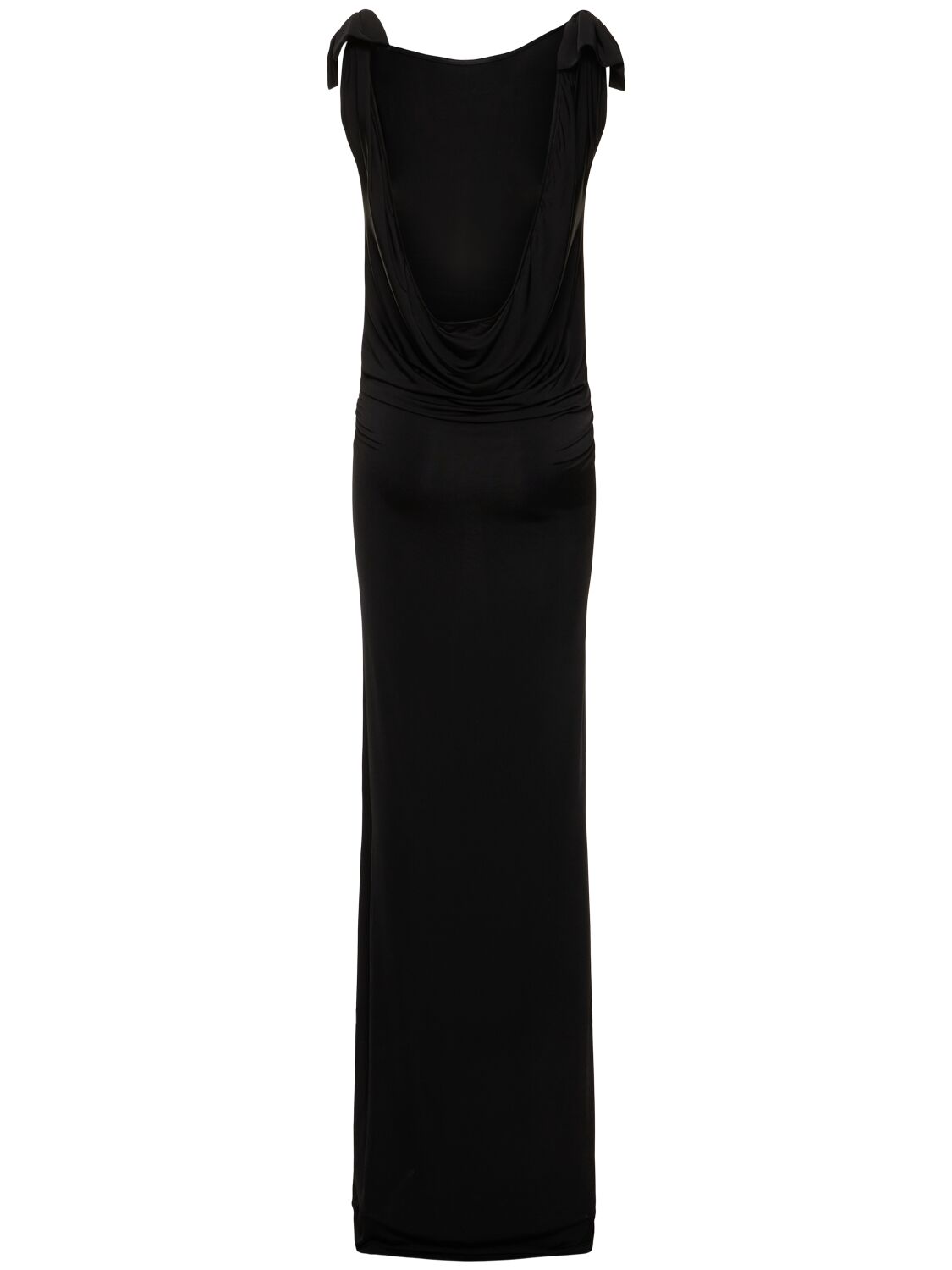 Shop Nina Ricci Open Back Jersey Long Dress W/ Bows In Black