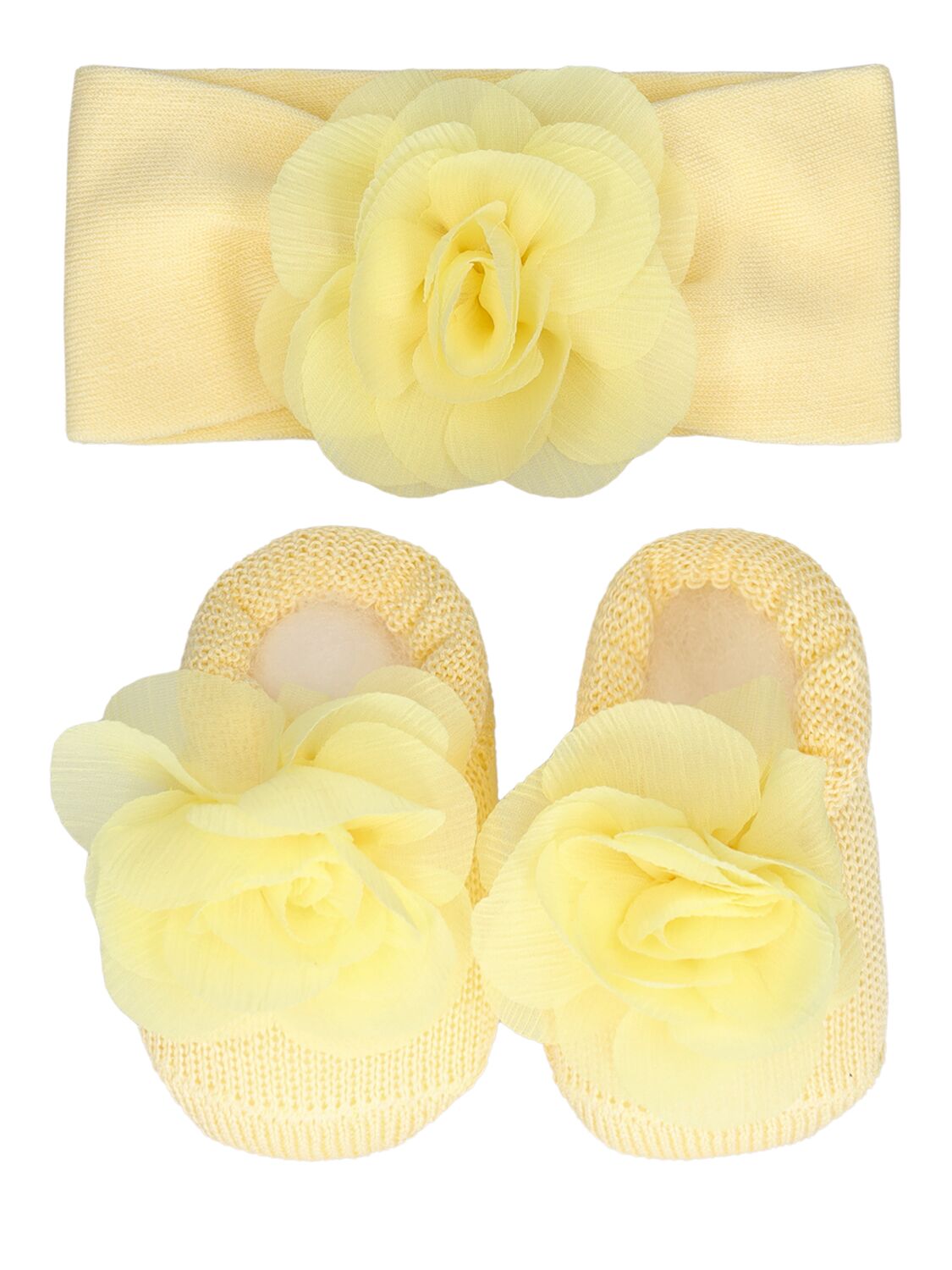 Story Loris Babies' Cotton Blend Headband & Booties In Yellow