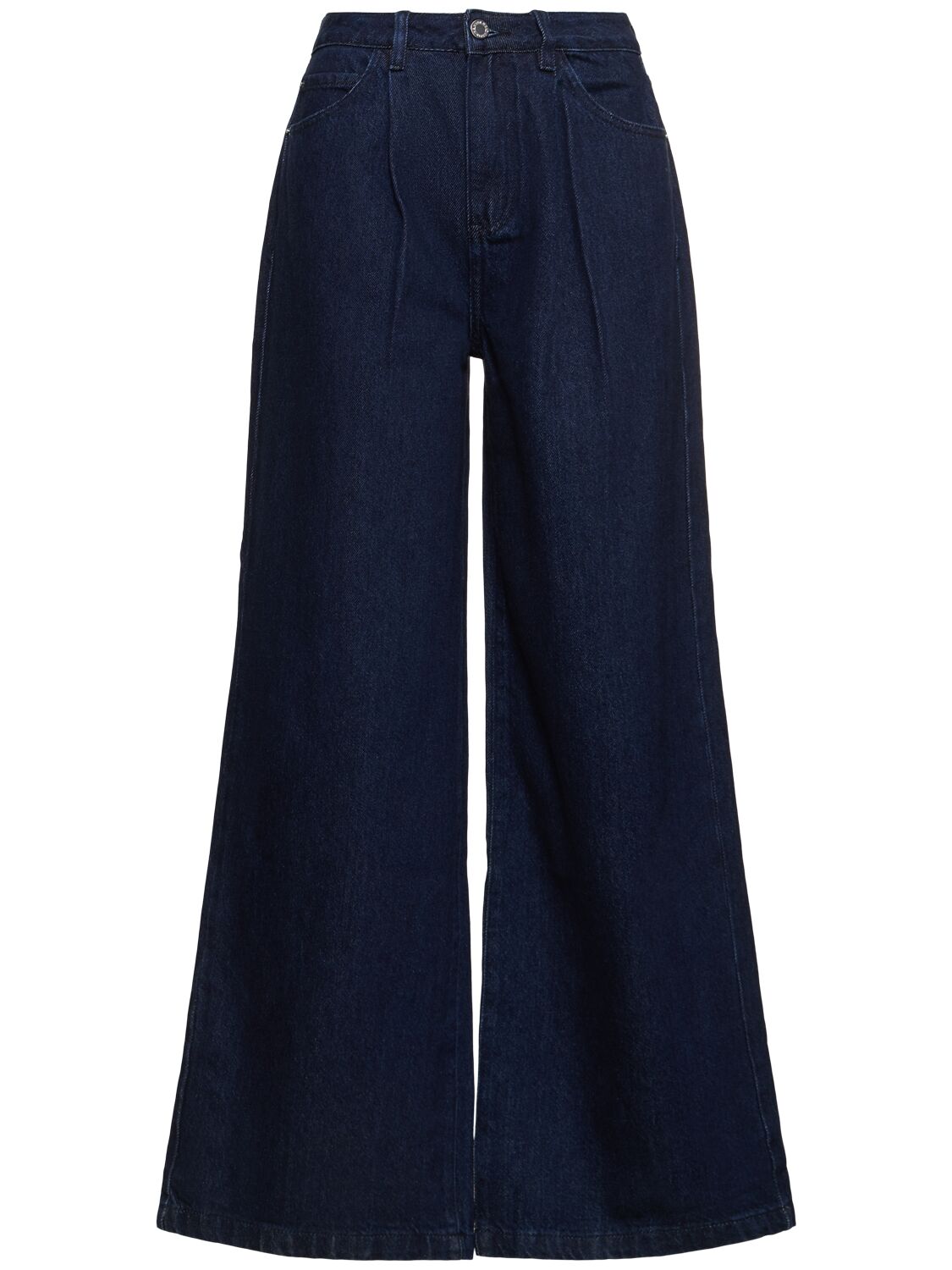 Shop Weworewhat High Rise Pleated Cotton Jeans In Blue