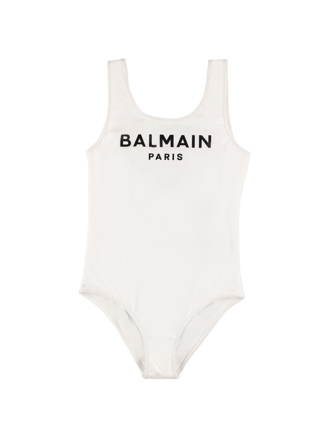 Balmain Kids' Logo Print Lycra One Piece Swimsuit In 白色,黑色