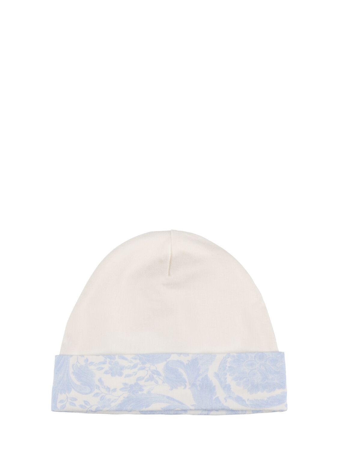Shop Versace Cotton Jersey Long Sleeve Romper & Hat In White,light Blue